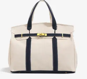 2026 New Arrival Canvas Tote Bag for Women Luxurious Niche Design Color-Blocked Handbag Spacious Commuter Tote Versatile Everyday Bag with Intentional Distressed Look & Lightweight Material