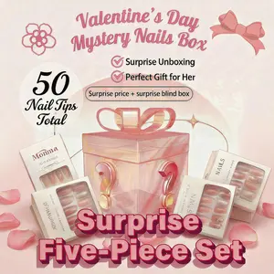 【Valentine’s Day Nail 5-Pack】50PCS Press-On Nails Random Style Nail Art Set | Finished Press-On Nail Decorations | Assorted Trendy Cute Nail Designs | Valentine’s Day Gift for Women & Girls | Stylish Manicure Kit for Nail Lovers