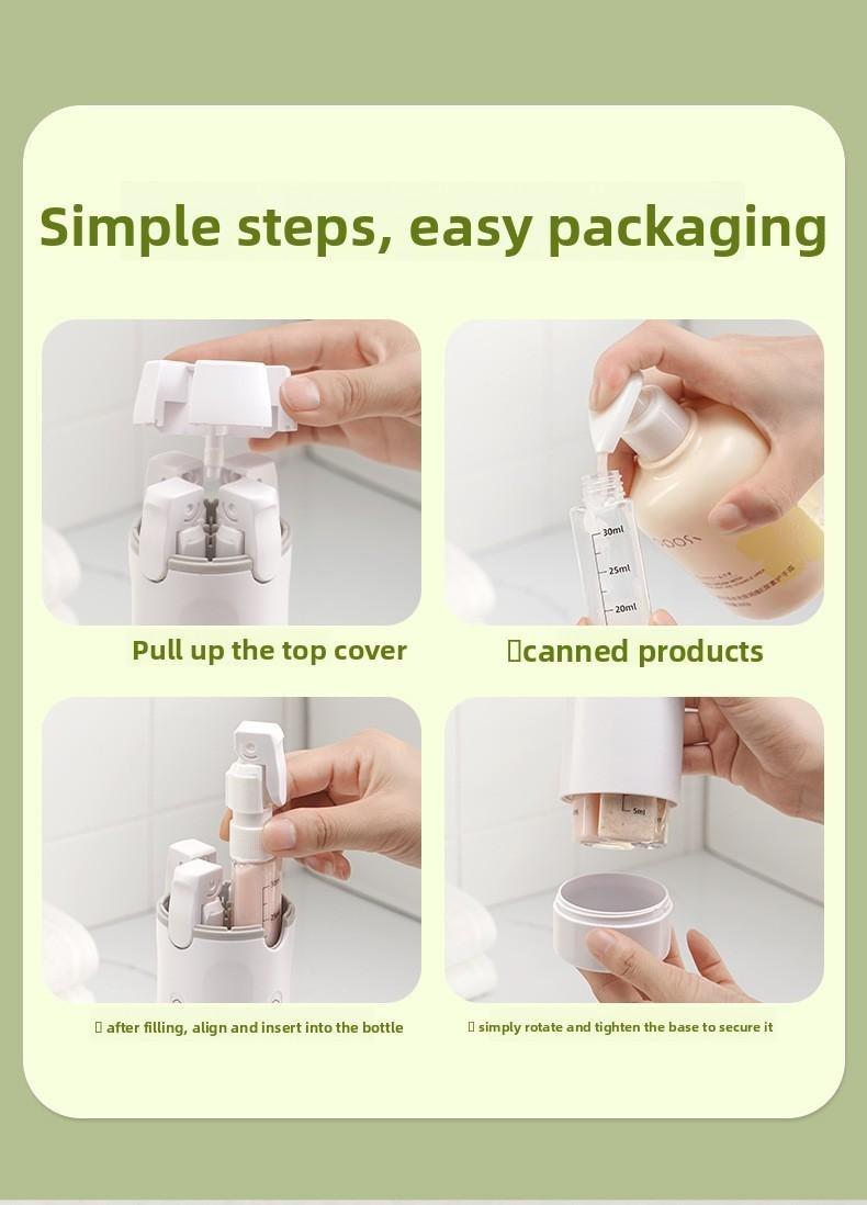 4-in-1 Travel Dispenser Bottle for Toiletries Portable Cosmetic Shampoo Storage Lotion Compact Plastic Container Wholesale Easy Press Smooth Flow  bottle