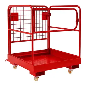 Forklift Safety Cage 36 x 36 in Heavy Duty Steel Man Lift Basket,1800 Lbs Capacity, Collapsible Work Platform with Guardrail, Safety Lock, 4 Wheels, for Warehouse Maintenance Material Handling