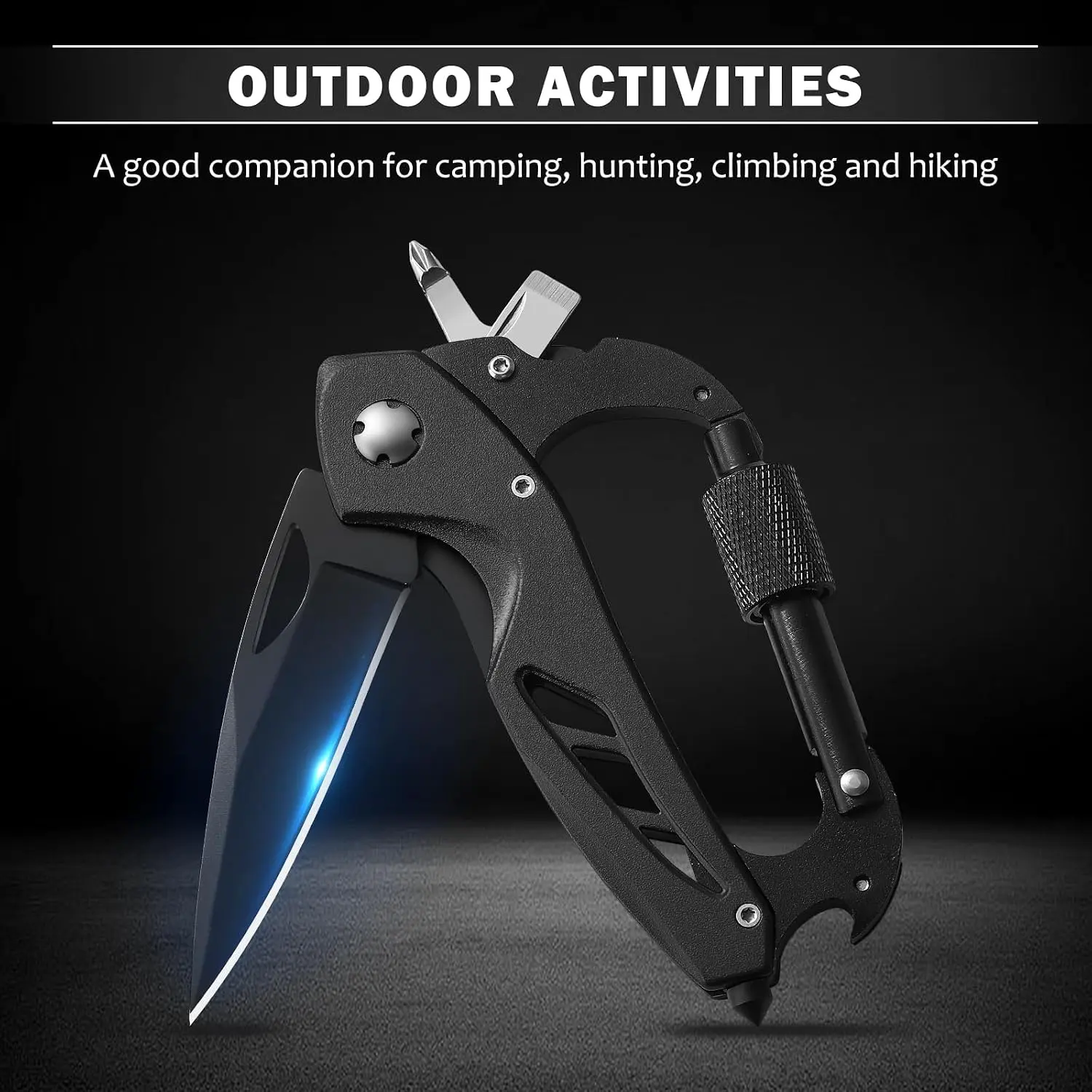 6-in-1 Multitool Carabiner Pocket Knife | EDC Survival Gear for Men, Heavy Duty Tool with Bottle Opener, Window Breaker and Screwdriver for Camping Hiking