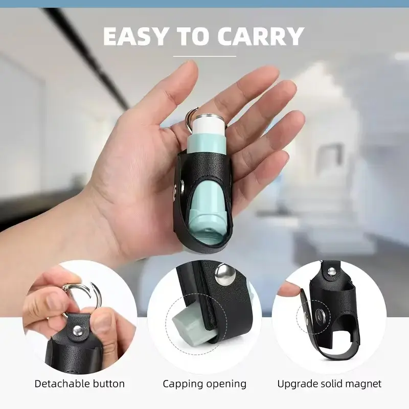 Unisex Leather Asthma Inhaler Storage Bag, Portable Outdoor Protection Cough Spray Bottle Case, Lightweight Easy Carry, No Inhaler Included, Travel Storage, PU Storage Bag
