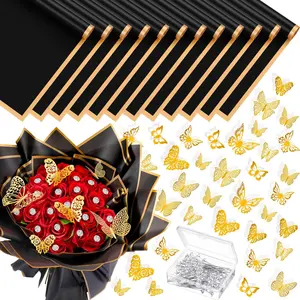 160 count Flower Bouquet Wrapping Paper Kit with 12 Sheets  Floral Paper 48 count  Butterflies 100  Flower Pins for Valentine's Mother's Day Wedding Birthday