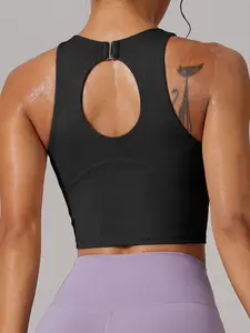 Women's Backless Mesh Shark Skin Texture Stretch Yoga Tank Top, Solid Color Base Layer for Gym Running Outdoor Tennis Golf