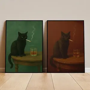 Custom Cat Poster, Funny Black Cats Wall Art, Trendy Animal  Whimsical Aesthetics Prints Gift For Home Bedroom Dorm Wall Decor - Unframed