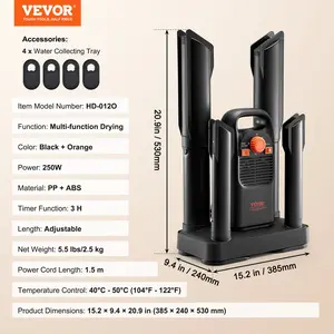 VEVOR Shoe Dryer with Timer, Detachable 4 Tubes Boot Dryers with V0-Rated Fire-Retardant Materials, Quick Drying for Work Boots, Sneakers, Gloves, Helmets, Black Orange