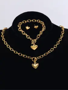 3-piece luxury 304 stainless steel jewelry set, women's decorative jewelry set combination, classic fashion accessories, perfect matching combination, exquisite holiday gift