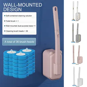 Bathroom Toilet Bowl Cleaner Wand with 36 Refill Heads and Holder Wall-Mount Scrubbing Toilet Brush with Long Handle for Floor Drain Bathtub Mirror Sink Glass