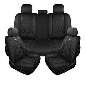 5-seat Full Set Black Leather Car Seat Covers with Diamond Stitching for Enhanced Comfort and Style