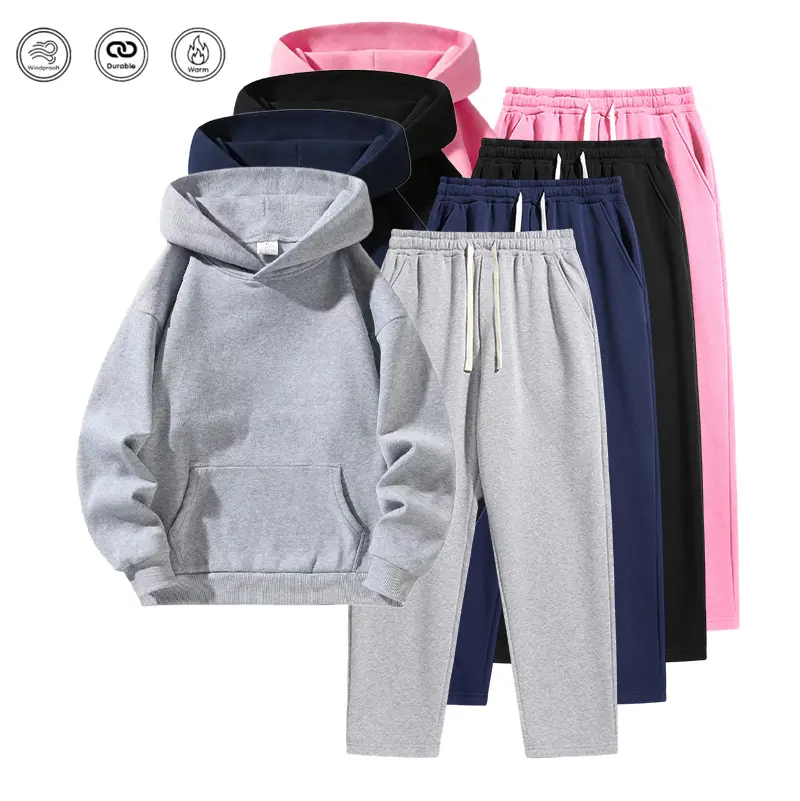 Men’s solid-color hooded sports set, kangaroo pocket hoodie + straight-leg athletic pants two-piece set, soft, comfortable, and warm casual outfit suitable for autumn and winter, ideal for daily commuting, back-to-school season, and street-style looks, av