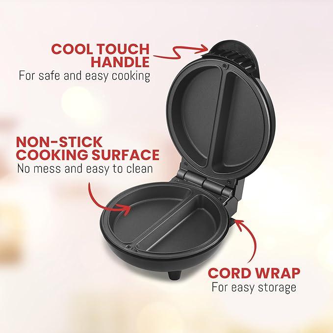 Non-Stick Omelet, Frittata, Snack Pocket Maker, Dessert Maker, 2 Individual 6.5" Omelets, Stainless Steel and Black