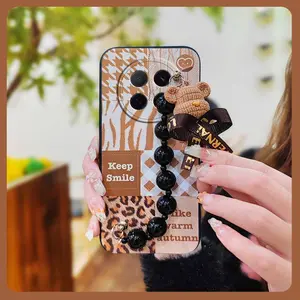 Dirt-resistant Anti-knock Phone Case For OPPO A5 Pro 5G China soft case protective case Black pearl pendant Skin-friendly feel Cartoon silicone Bear bracelet Simplicity Waterproof
