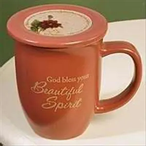 Abbey Press  Mug Grace Outpoured God Bless Your Spirit Pink Brown Interior With Coaster Lid