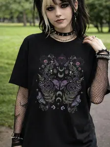 Dark Plants Butterfly Snake Moon Eye Sun Print Sleeveless Summer Shirt for Witchy Streetwear and Trendy Casual Going Out