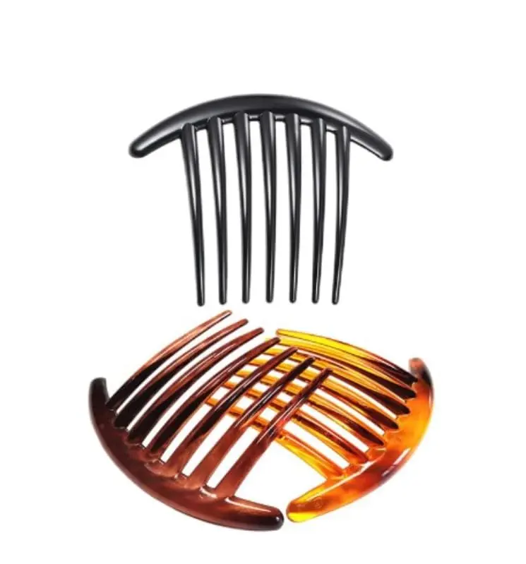 Women's 7-Tooth French Twist Plastic Combs, 3-Piece Hair Side Clips Accessory (Black, Brown)