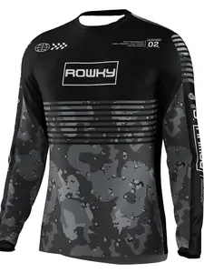 Men's Rowky Letter Print Camouflage Long Sleeve Top, Longline Workout Top, Cycling Wear, Outdoor Apparel, Casual Loose-Fit, Sports Tops, All-Season Clothing