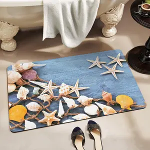 Starfish & Shell Pattern Bath Mat, 1 Count Non-slip Water Absorbent Bath Mat, Quick Dry Bath Mat for Bathroom & Toilet