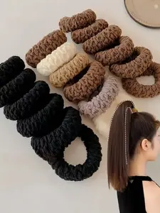 15/30 Pcs Wide Thick Hair Ties, Coffee Mixed Color Simple Headbands, High Elasticity Non-Slip Ponytail Holder