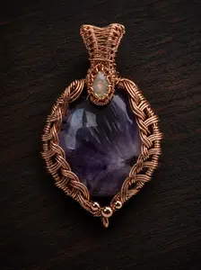 Purple Fluorite & Ethiopian Opal Copper Pendant Necklace • Flux or The Eye Stone • Wire Wrapped Jewelry