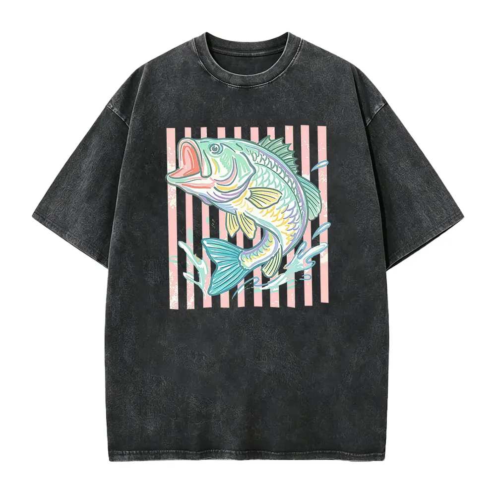 Retro Bass Fish Shirt, Pastel Fishing Graphic Tee, Preppy Coastal Lake Aesthetic T-Shirt, Summer Fishing Outfit, Large Mouth Bass Angler Gift Gift For Her, Cotton Fabric