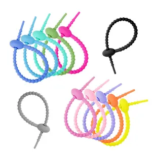 Silicone Cable Tie Data Cable Organizer DIY Keychain Accessory Pendant Colorful Hanging Rope, Silicone Cable Tie Reusable Adjustable Twist Rope
