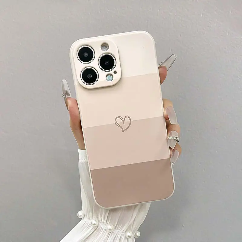 Heart-Design Color Block Stitching TPU Phone Case - Heavy Duty Full Protection Cover with Camera Guard, Unisex Accessory Compatible with iPhone 16/15/14/13/12/11/XS, Heavy Duty Protection