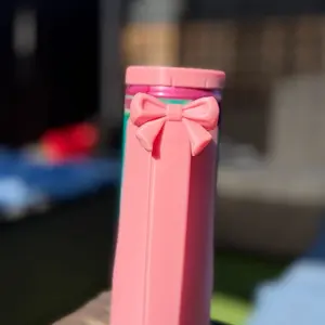 Energy Drink Holder and Top Cover - Pink Bow Design for Secure Grip and Easy Access to Your Beverage