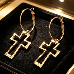 Vintage Cross Dangle Earrings, Unisex Retro Studded Drop Earrings, Gothic Fashion Jewelry Accessories for Women & Men, Trendy Punk Style Earrings for Party, Festival & Daily Wear