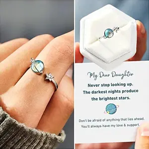 To My Daughter Gift Star & Moon Rotatable Ring for Stress Relief Fidget Ring Anxiety Relief Spinner Cubic Zirconia Promise Band Dainty Stacking Unique Encouragement Gifts for Women Teen Girls
