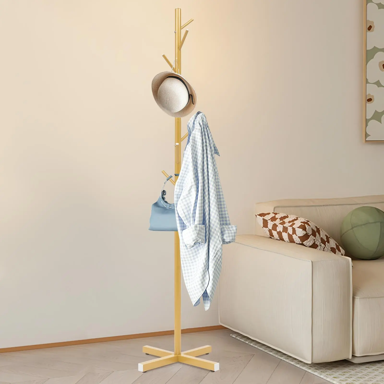 Stylish Freestanding Tree-Shaped Coat Rack: Durable Stand with 7 Hooks for Efficient Coat Storage