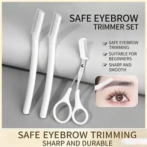 3pcs/lot Eyebrow Razor and Precision Eyebrow Scissors Grooming Kit, Safety Micro-Blade Razor, Stainless Steel Blades, Makeup Tool, Beauty Accessories