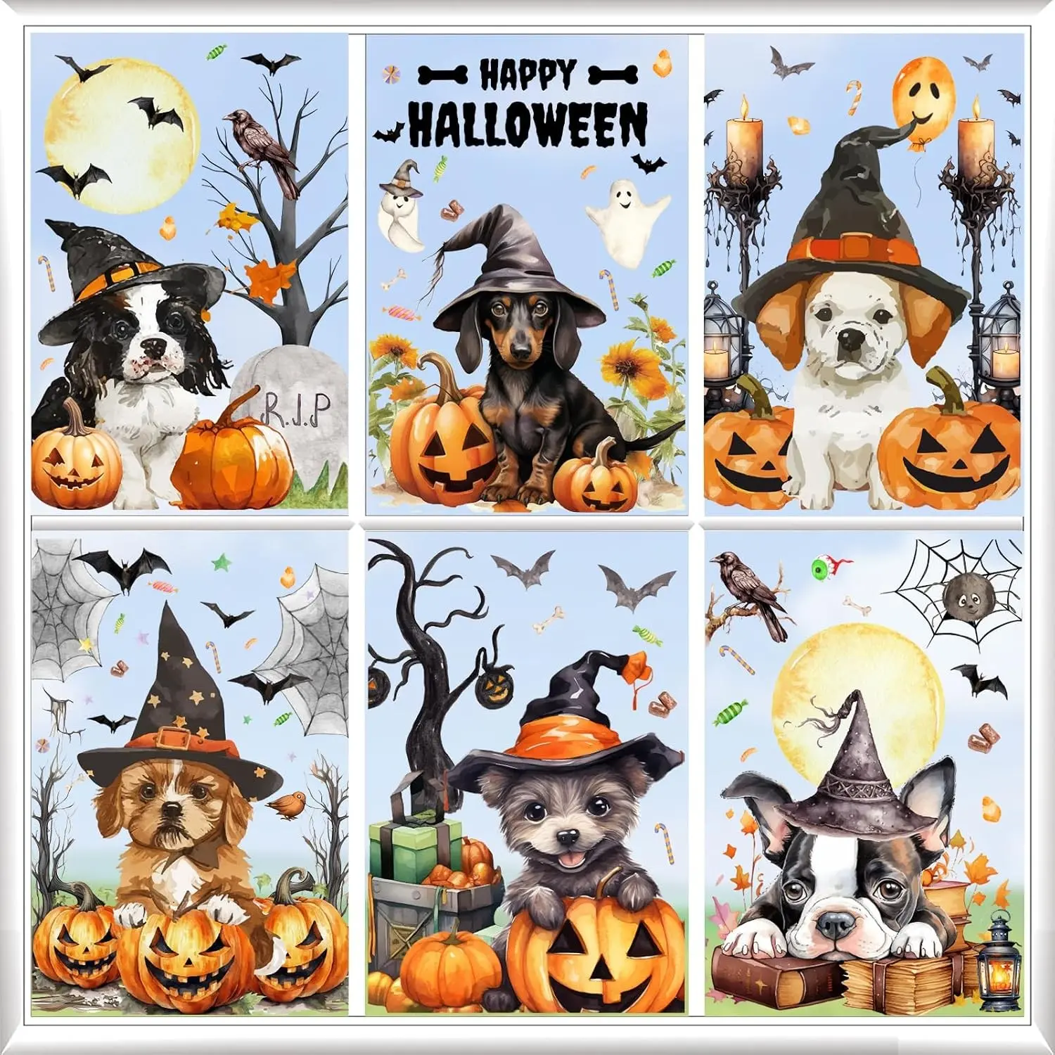 Halloween Dog Window Clings Halloween Dog Party Decorations 6pcs Pet Window Decal Ghost Home Decoration Double-Printed Pet Dogs Pumpkin Bat Sticker for Home Party