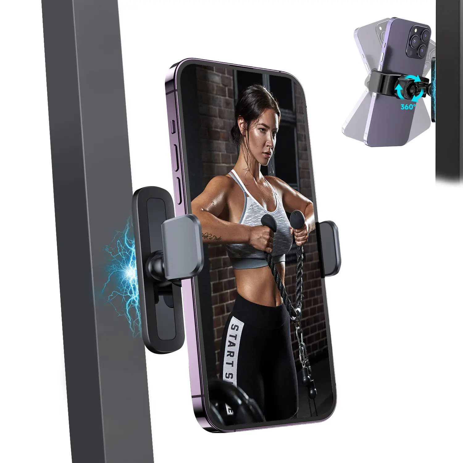 PADOX 2026 Upgraded Gym Magnetic Mobile Phone Holder Mount, 360° Adjustable Universal Stand, Alloy Base & Joint, 4.7-6.5" Smartphone Compatible Black Accessories, Christmas Gift