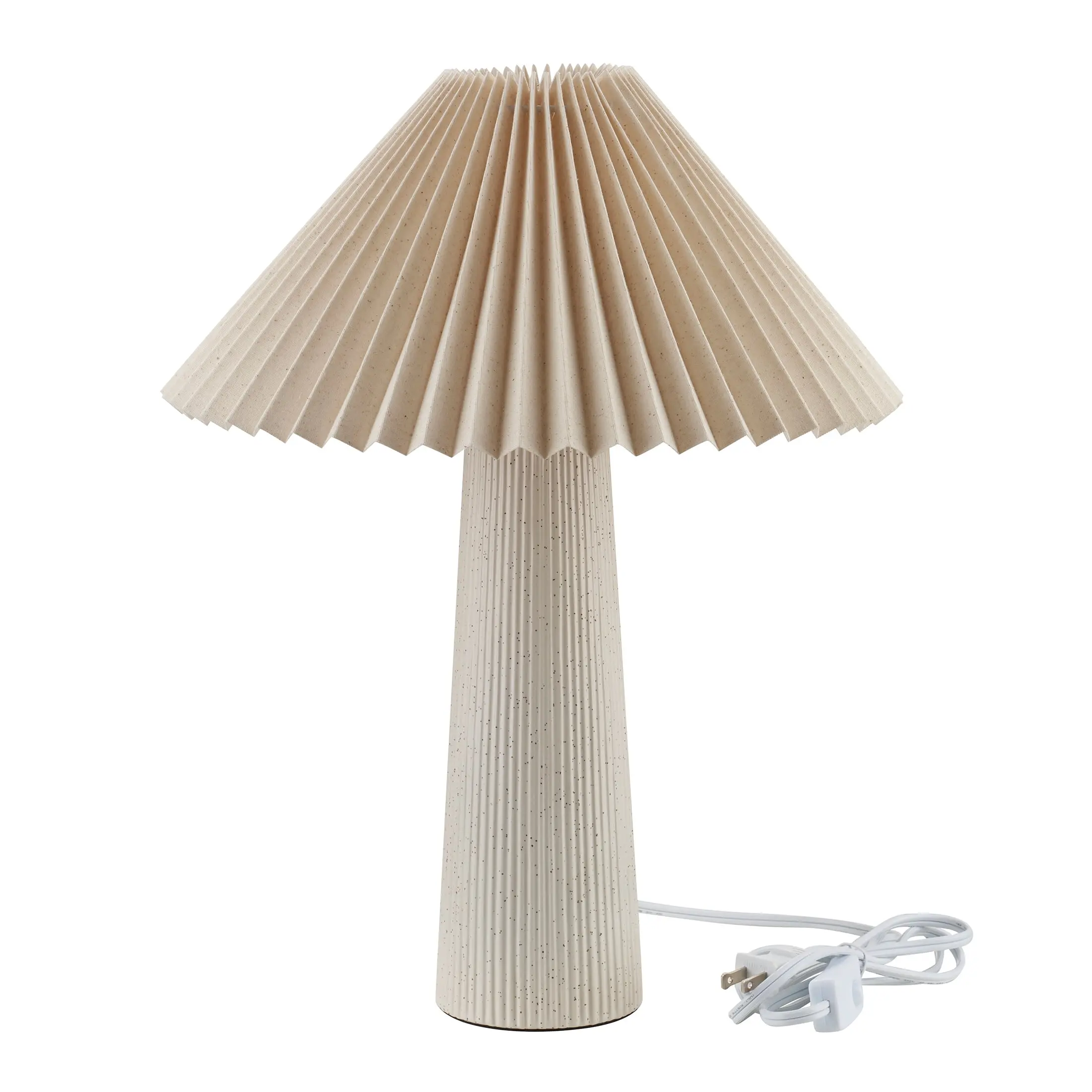 18"in Ribbed Ceramic Table Lamp with Ivory Pleated Shade Stylish Desk Lamp for Bedroom or Living Room