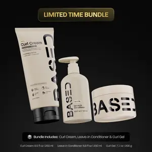 BASED Hydration Definition Hold Trio | Leave-In Conditioner, Curl Cream, Curl Gel Bundle | For Hydrated, Defined Curls with Strong Hold | Premium, Non-Toxic Ingredients