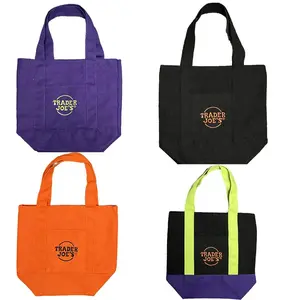 Trader Joe’s Mini Pastel Tote Bag for Groceries – Cute Pastel Mint & Pink Reusable Grocery Tote, Spacious & Durable, Perfect for Back to School & Food StorageLimited Edition Halloween and Christmas Colors--Single-sided lettered pocket