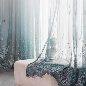 Gradient Color Lace Curtain, 1 Count Exquisite Elegant Window Curtain, Home Decor for Living Room Bedroom Balcony