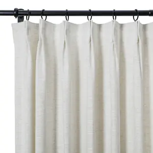 Pinch Pleated Rust Brown Faux Linen Curtains, 350g Heavy Textured Lined Light Filtering Drapes, Privacy-Protecting Energy-Saving Panels for Living Room, Bedroom 2 Panel