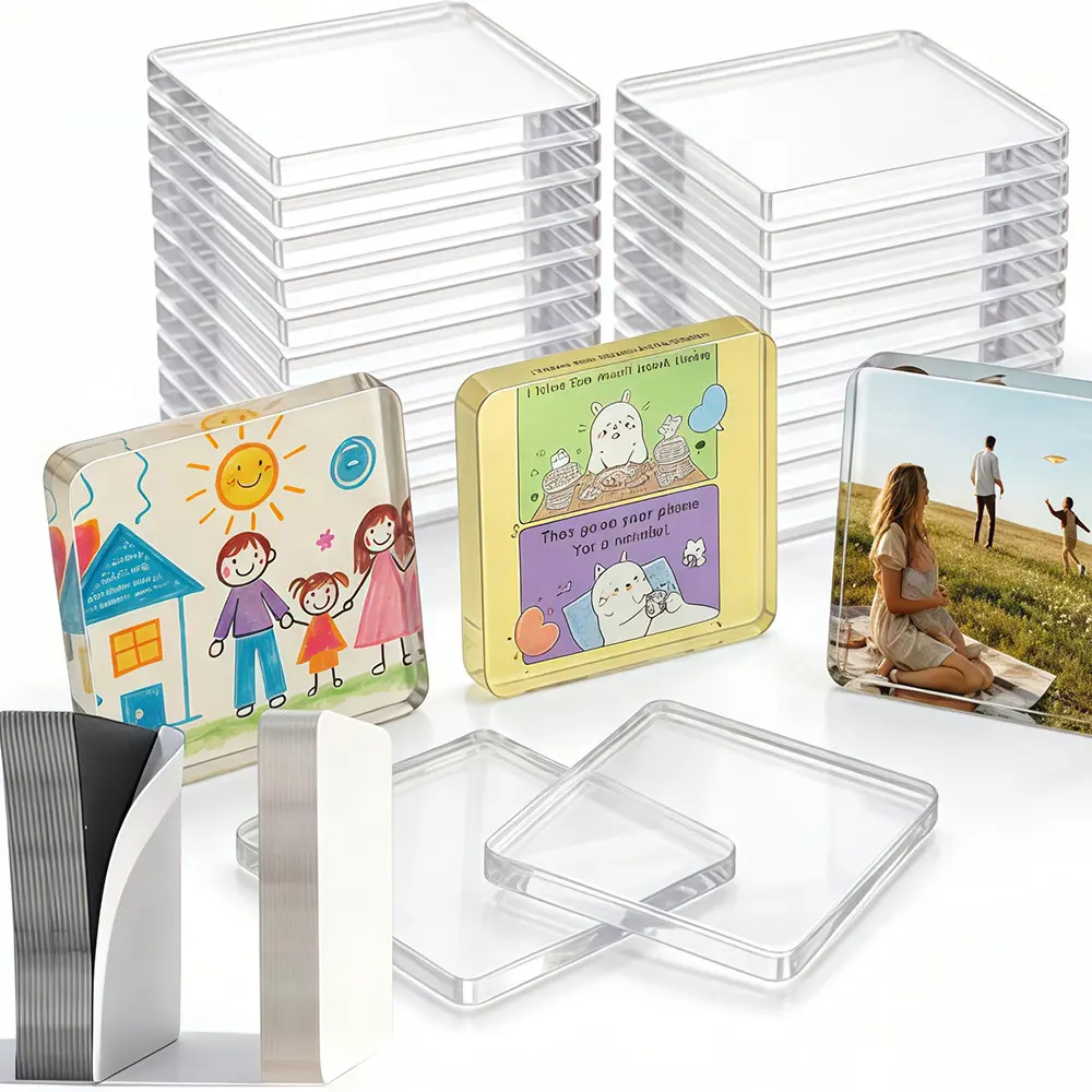 10-Pack DIY Blank Acrylic Fridge Magnets, 2 in Square Clear Magnetic Blanks for Kids' Drawing, Photo Insert & Home Decor Craft Projects