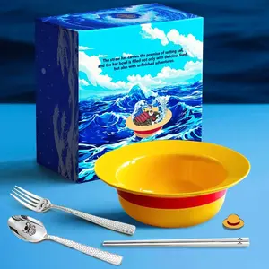 Anime-Themed 5 PCS OP Ceramic Bowl Set 20 Oz with Captain Stainless Steel Cutlery
