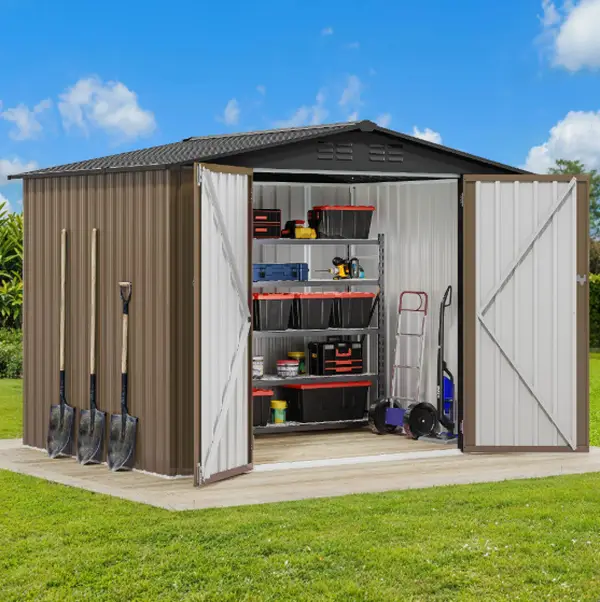 YITAHOME 8x6 Ft Metal Storage Shed with Lockable Door, Air Vent, Utility Tool House, Brown