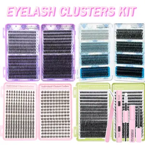 2272PCS Clean Look DIY Lashes Gift Set, 10-100d & Manga Lash Clusters, 4 Boxes of Eyelash Clusters for Eyelash Extensions, Soft and Lightweight, Long-Lasting up to 48 Hours, D-Curl, Mixed Eyelashes Clusters Kit, Includes Bond, Seal, Remover & Tweezers