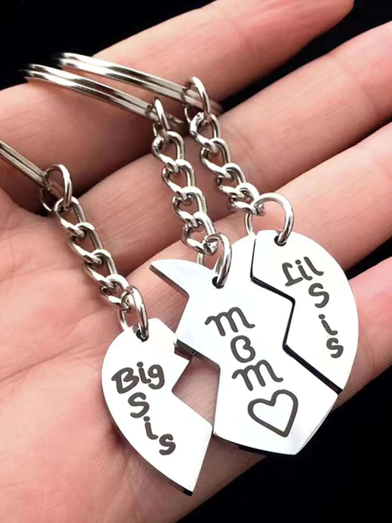 Family Love Fragment Keychain, Fashion Letter Pattern Engraved Ring & Heart Shape Pendant Keychain for Women & Men