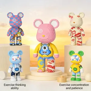 Multicolor Dopaamine Heart Bear 3D Puzzle Blocks Decoration, Bookshelf Home Office Cabinet Decor, Party Living Room TV Stand Display