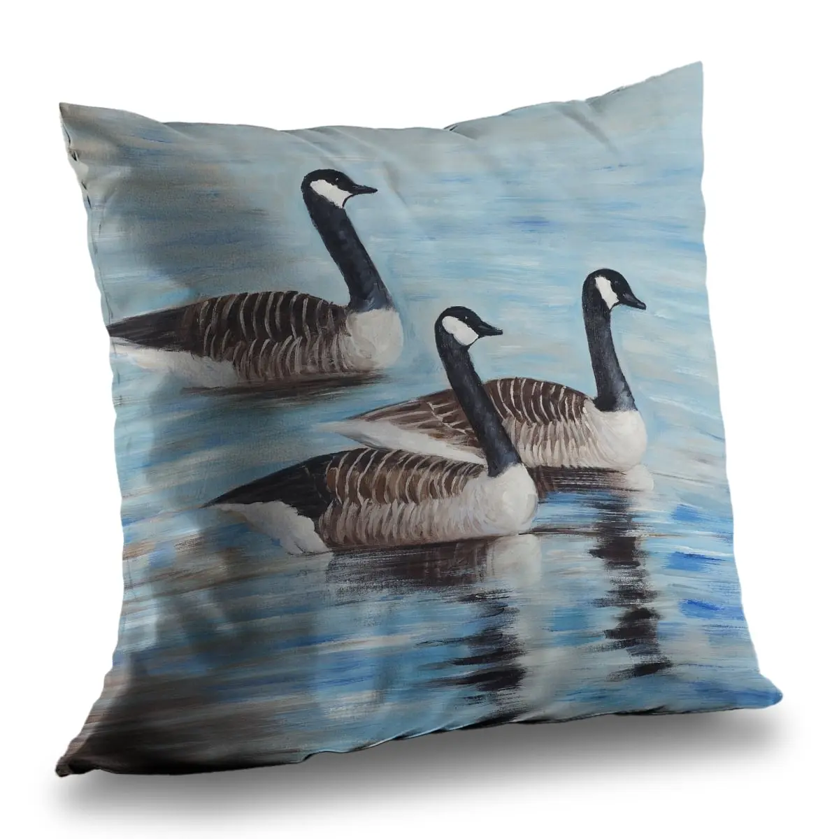 14x14 in. Coastal Rustic Canada Geese Print Nature Scene Throw Pillow with 360 Stand, Poly Twill Fabric & Plush Insert, Indoor/Outdoor Textiles Home Decor, Cushions For Porch, Standard Soft Furnishings Pillow, Soft Cushion