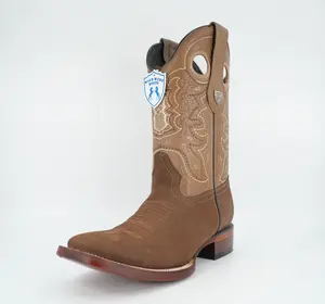 Wild West Men's Nobuck Taupe Wide Square Toe Boot