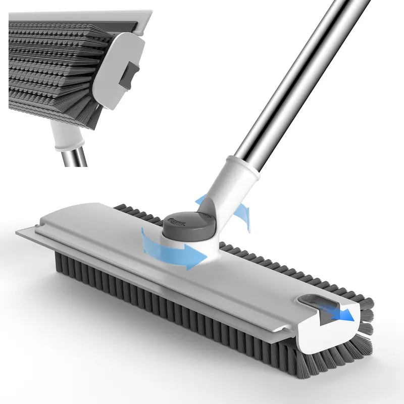 GLUMZRK 3-in-1 Cleaner Wand Broom - Adjustable Stainless Steel Long Handle, 360° Rotatable Flagged Bristle Brush, Smooth Silicone Squeegee, Deep Cleaning House Supplies for Tiles, Crevices, Glass-Mirrors (Light Beige), Cleaner Wand Brooms