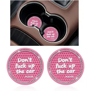 2 Pack Bling  Cup Holder Coaster, 2.75 Inch Anti-Slip Auto Insert Cup Coaster,   Drink Cup Mat  for Women Girls, Universal Interior Decor Accessories ()