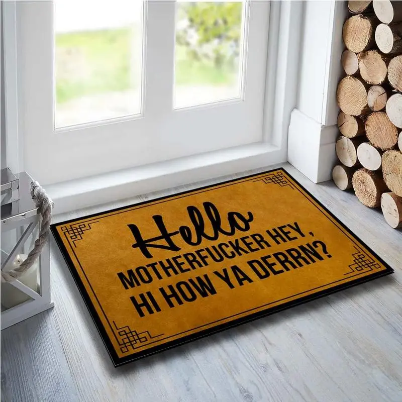Funny Door  Custom Indoor Hello Motherfucker Hey, Hi How Ya Derrn 18X30 Inch Home and Office Decorative Entry Rug Garden/Kitchen/Bedroom  Non-Slip Rubber Multicolorfor boys room Reflective Spider Web Mat Ghost Pumpkin Design Doormat Greeting Mat Floor Mat
