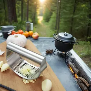Stainless Steel Garlic Press, Easy-Clean Portable Kitchen Tool, Utensils, Crushes & Chops Garlic Effortlessly, Durable & Stylish Design